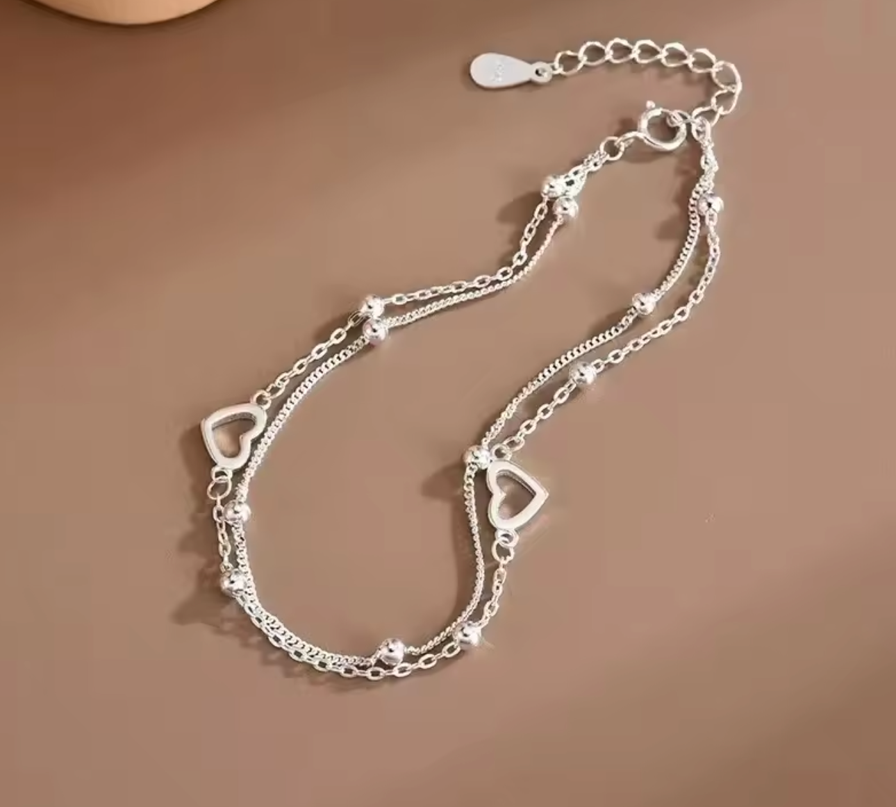 925 Sterling Silver Double-Layer Heart Bracelet