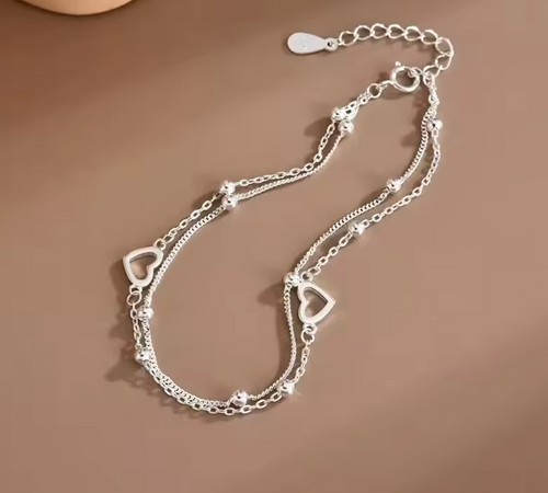 925 Sterling Silver Double-Layer Heart Bracelet