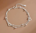 925 Sterling Silver Double-Layer Heart Bracelet
