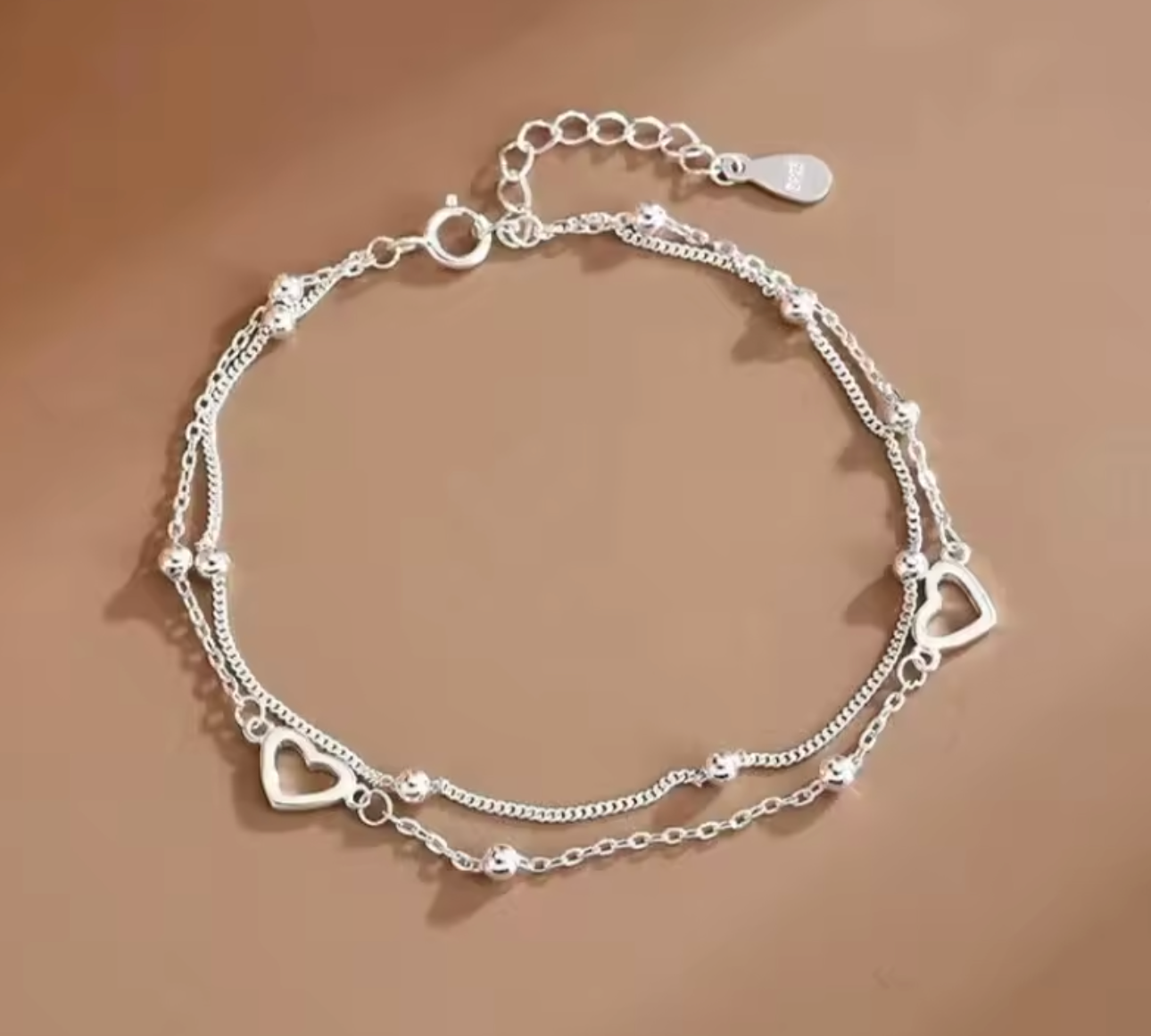 925 Sterling Silver Double-Layer Heart Bracelet