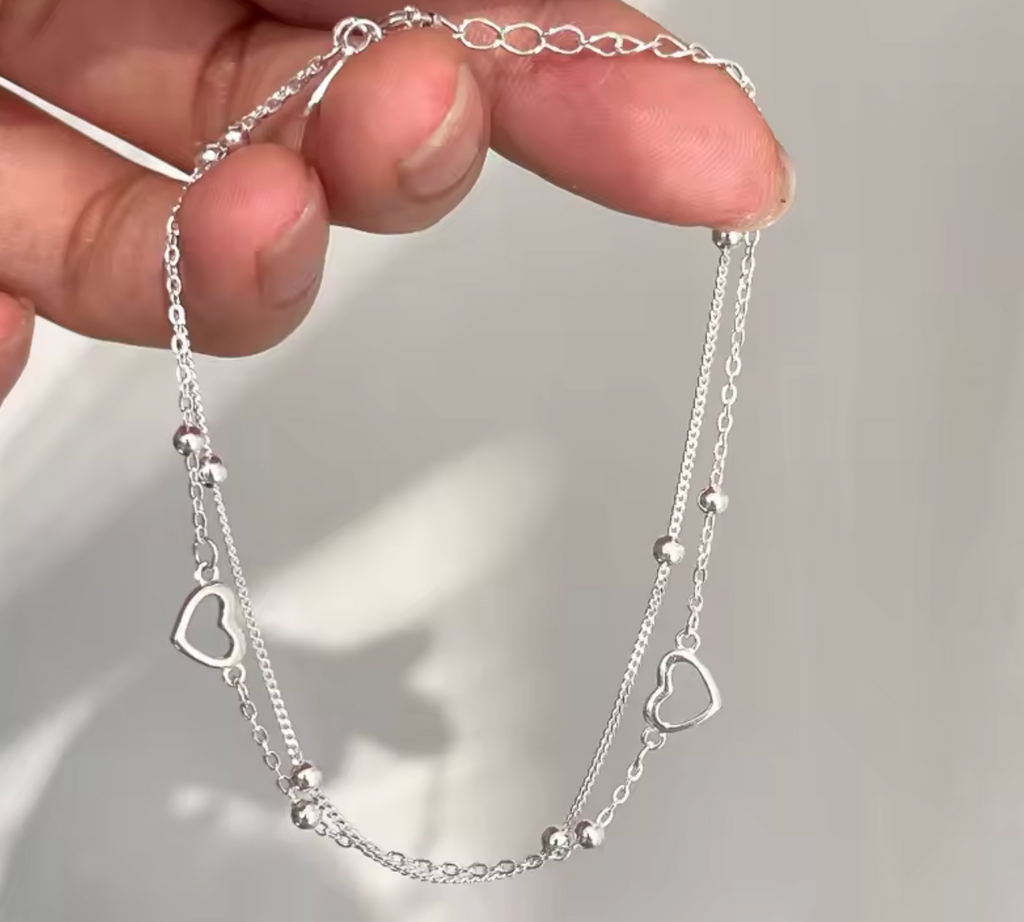 925 Sterling Silver Double-Layer Heart Bracelet