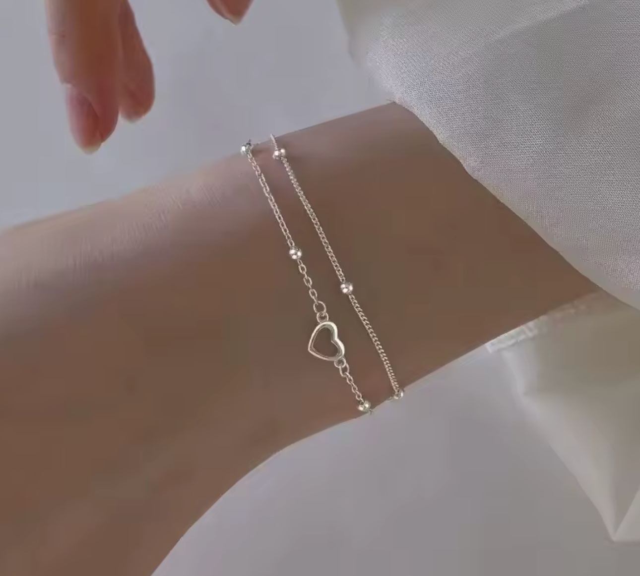 925 Sterling Silver Double-Layer Heart Bracelet