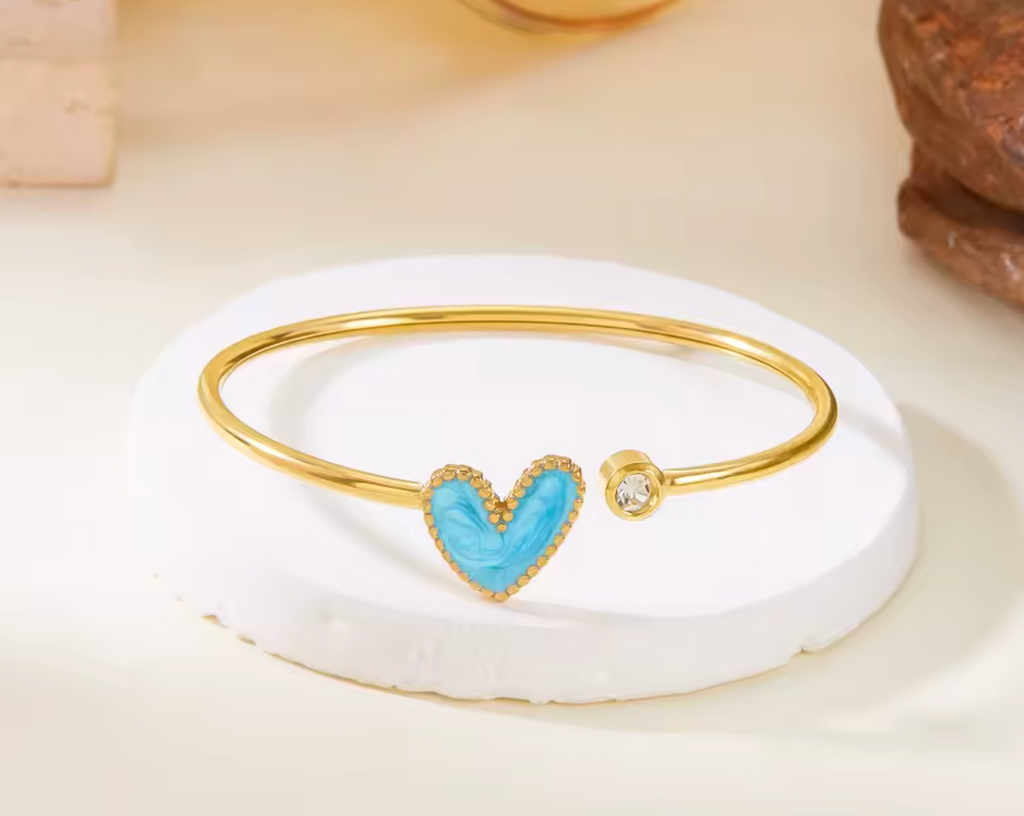 Gold Plated Simple Heart Cuff Bangle for Women