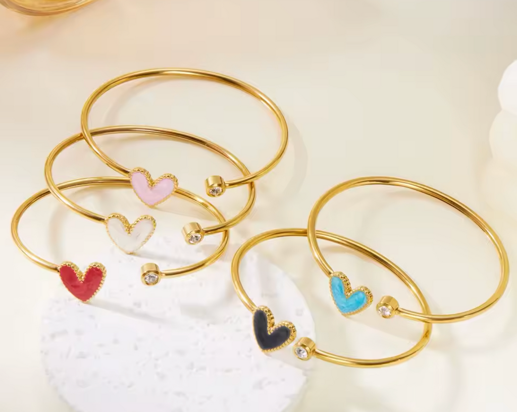 Gold Plated Simple Heart Cuff Bangle for Women