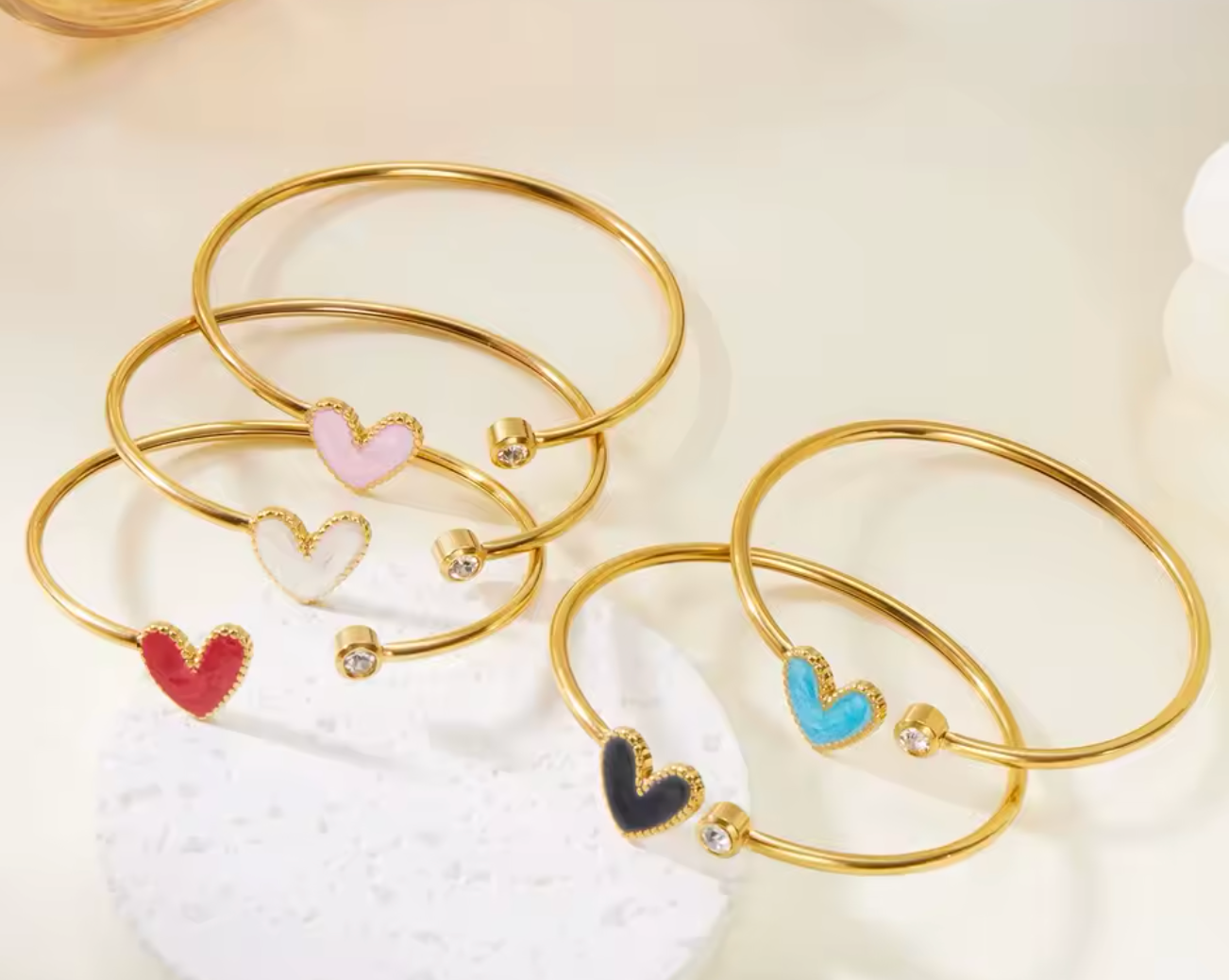 Gold Plated Simple Heart Cuff Bangle for Women