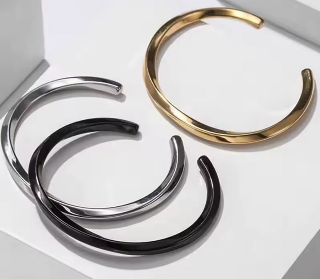Twisted Stainless Steel Open Bangle for Men