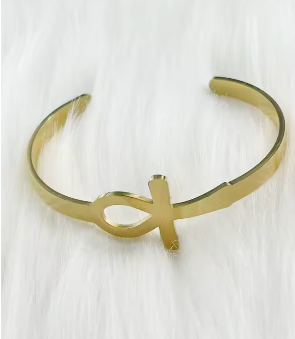 Stainless Steel Ancient Egyptian Ankh Open Ring & Bracelet Set