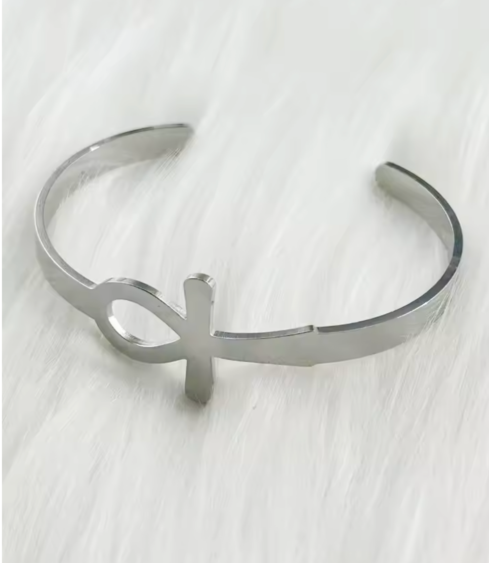 Stainless Steel Ancient Egyptian Ankh Open Ring & Bracelet Set